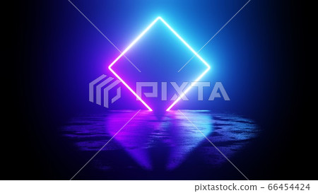 Minimalist Neon Square in the Dark - Abstract 3D rendering Minimalist Neon Square in the Dark - Abstract 3D rendering 66454424