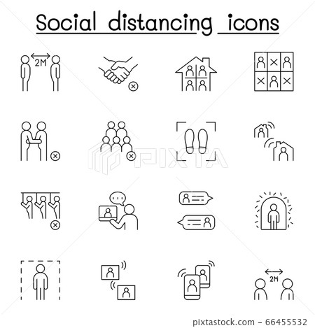 Social distancing icon set in thin line stlye - Stock Illustration ...