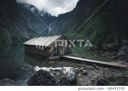 Old boat house at Lake Obersee in summer, Bavaria, Old boat house at Lake Obersee in summer, Bavaria, 66455785