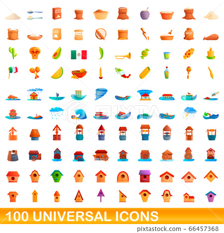 100 universal icons set, cartoon style 66457368