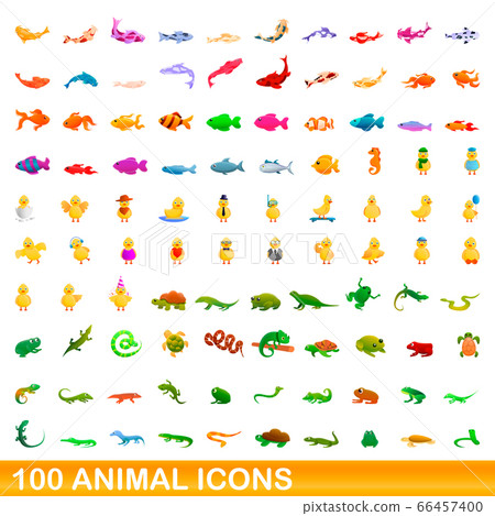 100 animal icons set, cartoon style 100 animal icons set, cartoon style 66457400