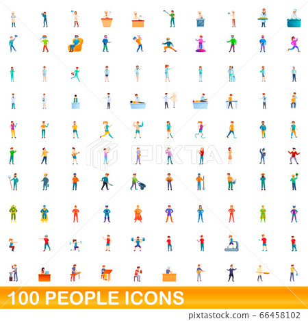 100 people icons set, cartoon style 100 people icons set, cartoon style 66458102