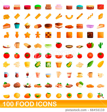 100 food icons set, cartoon style 100 food icons set, cartoon style 66458110