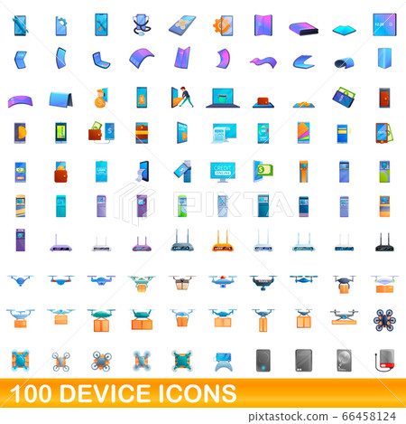 100 device icons set, cartoon style 100 device icons set, cartoon style 66458124
