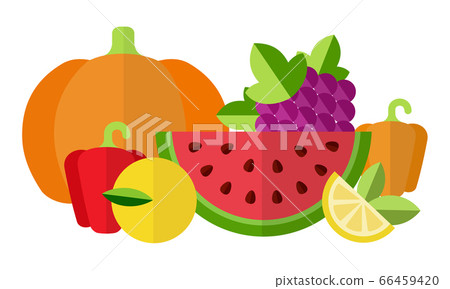 Composition of bio food, harvest festival, fruits and vegetables vector illustration 66459420