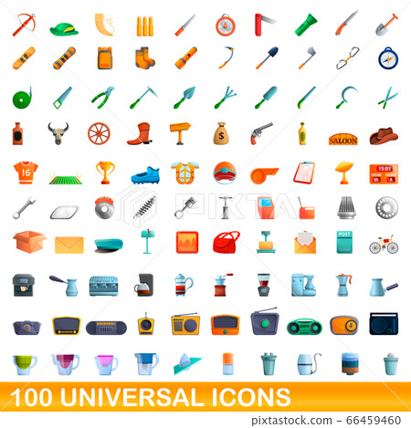 100 universal icons set, cartoon style 100 universal icons set, cartoon style 66459460