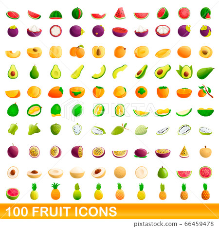 100 fruit icons set, cartoon style 66459478