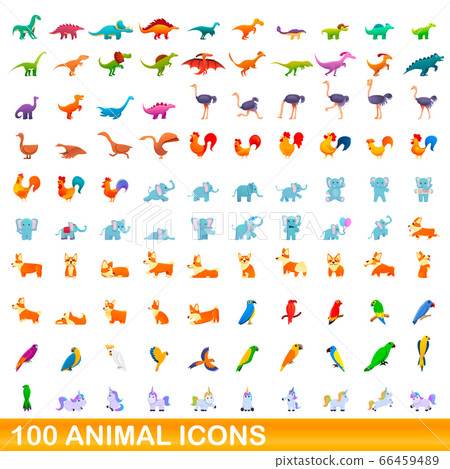 100 animal icons set, cartoon style 100 animal icons set, cartoon style 66459489