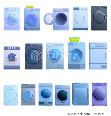 Tumble dryer icons set, cartoon style Tumble dryer icons set, cartoon style 66459500