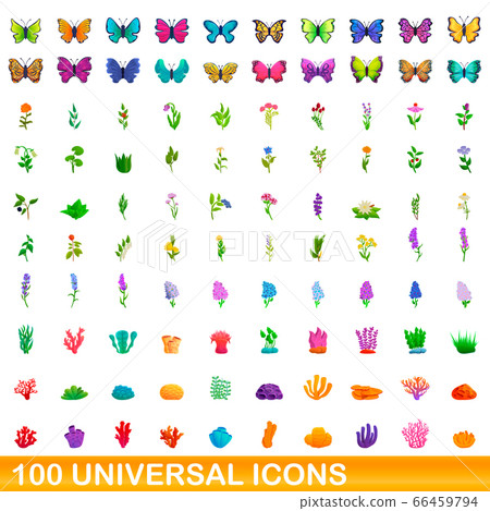 100 universal icons set, cartoon style 100 universal icons set, cartoon style 66459794