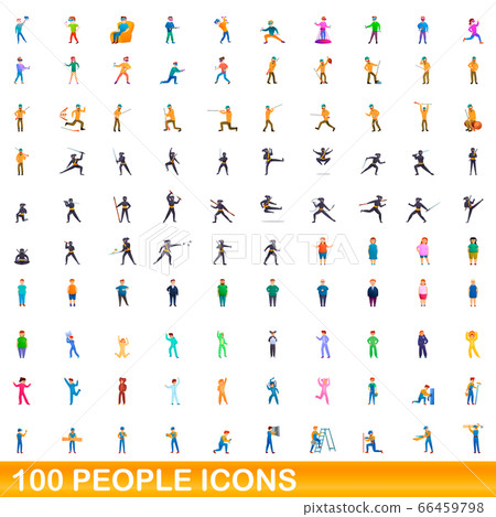 100 people icons set, cartoon style 100 people icons set, cartoon style 66459798