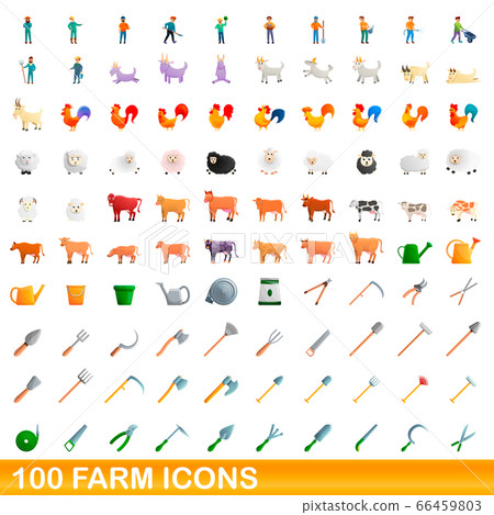 100 farm icons set, cartoon style 100 farm icons set, cartoon style 66459803