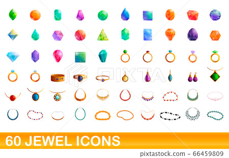 60 jewel icons set, cartoon style 66459809