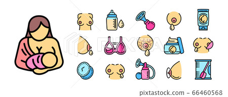Breastfeeding icons set, outline style 66460568
