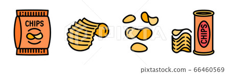 Chips potato icons set, outline style 66460569