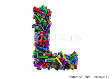 Letter L from colored AA batteries, 3D rendering 66460615