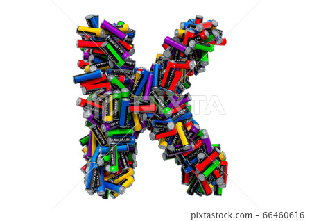 Letter K from colored AA batteries, 3D rendering 66460616