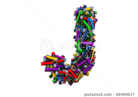 Letter J from colored AA batteries, 3D rendering 66460617