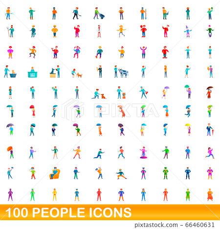 100 people icons set, cartoon style 100 people icons set, cartoon style 66460631