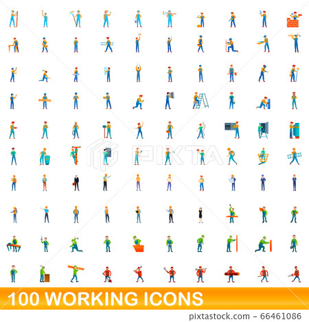 100 working icons set, cartoon style 100 working icons set, cartoon style 66461086