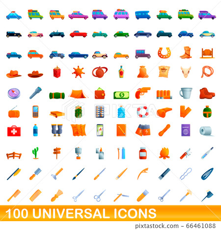 100 universal icons set, cartoon style 100 universal icons set, cartoon style 66461088