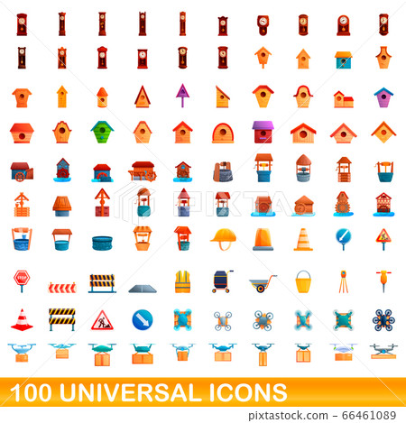 100 universal icons set, cartoon style 100 universal icons set, cartoon style 66461089