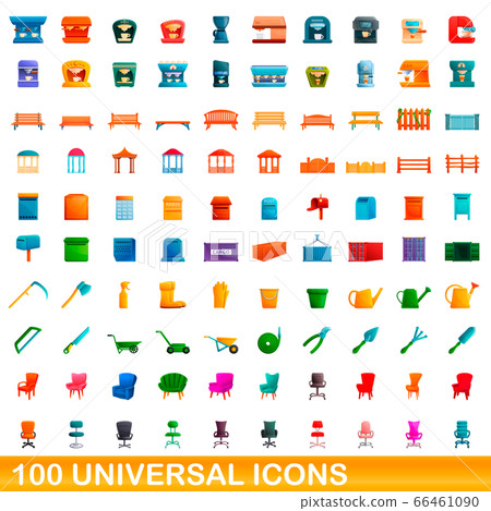 100 universal icons set, cartoon style 66461090