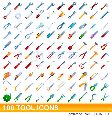 100 tool icons set, cartoon style 100 tool icons set, cartoon style 66461091