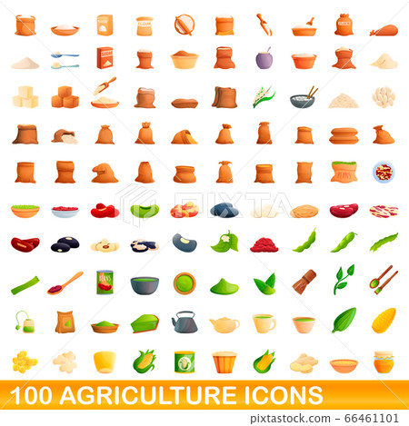 100 agriculture icons set, cartoon style - Stock Illustration [66461101 ...