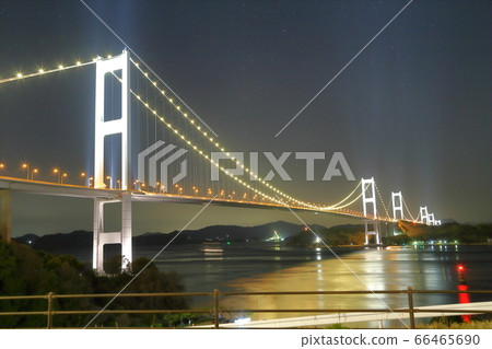 Kurushima Kaikyo Bridge Illuminated Stock Photo