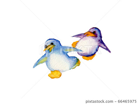 手繪水彩企鵝奔跑 手繪水彩企鵝奔跑 66465975