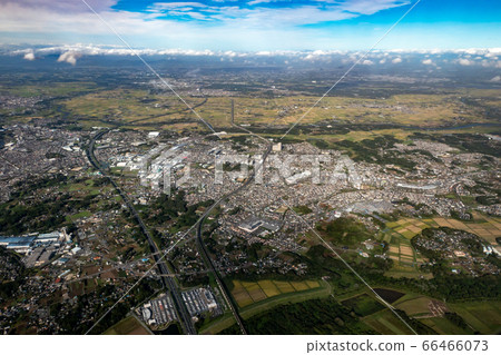 Aerial view Moriya city, Ibaraki prefecture Horizontal position with Tsukubamirai city on the back side across the Kokai river Aerial view Moriya city, Ibaraki prefecture Horizontal position with Tsukubamirai city on the back side across the Kokai river 66466073
