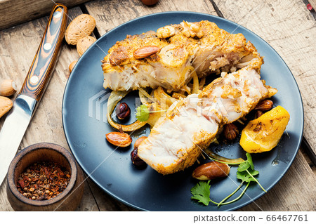 Baked fish steak. Baked fish steak. 66467761