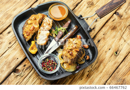 Fried piece fish in grill pan Fried piece fish in grill pan 66467762