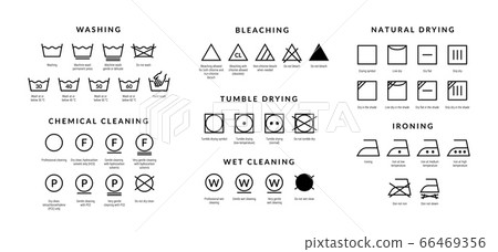 Laundry care icons. Machine and hand wash advice symbols, fabric cotton cloth type for garment labels. Vector wash description Laundry care icons. Machine and hand wash advice symbols, fabric cotton cloth type for garment labels. Vector wash description 66469356