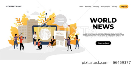 News landing page. Mass media and online news source web page concept, content creating and interview recording. Vector journalism website News landing page. Mass media and online news source web page concept, content creating and interview recording. Vector journalism website 66469377