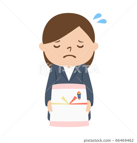 Illustration of a woman in a suit holding a candy that makes us apologize. Illustration of a woman in a suit holding a candy that makes us apologize. 66469462