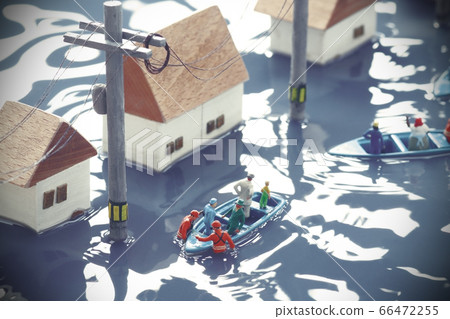 Landscape of diorama rescued by flooded town and lifeboat 66472255