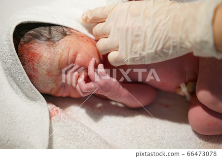 Close-up of newborn asian chinese baby right after 66473078
