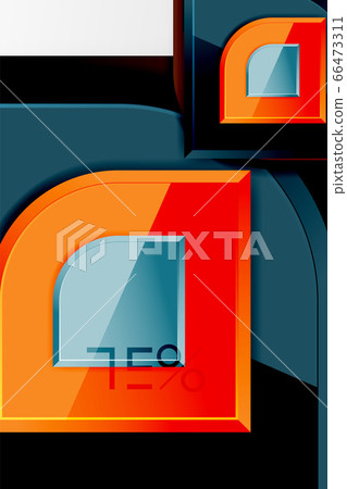 Glossy glass squares with round elements geometric composition. Abstract geometric background with 3d effect composition For Wallpaper, Banner, Background, Card, Book Illustration, landing page 66473311