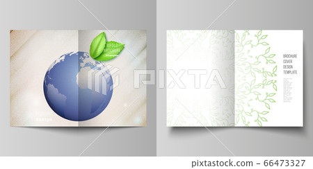 Vector layout of two A4 format cover mockups design templates for bifold brochure, flyer, cover design, book design, brochure cover. Save Earth planet concept. Sustainable development global concept. Vector layout of two A4 format cover mockups design templates for bifold brochure, flyer, cover design, book design, brochure cover. Save Earth planet concept. Sustainable development global concept. 66473327