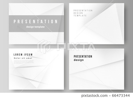 Vector layout of the presentation slides design templates, multipurpose template for presentation brochure, brochure cover. Halftone dotted background with gray dots, abstract gradient background 66473344