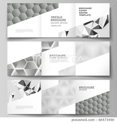 Minimal vector editable layout of square format covers design templates for trifold brochure, flyer, magazine. Abstract geometric triangle design background using different triangular style patterns. Minimal vector editable layout of square format covers design templates for trifold brochure, flyer, magazine. Abstract geometric triangle design background using different triangular style patterns. 66473490