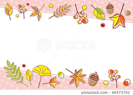 秋季素材秋天的樹葉圓點圖案框架背景素材明信片 66473702