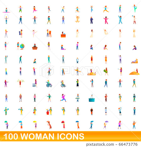 100 woman icons set, cartoon style 100 woman icons set, cartoon style 66473776