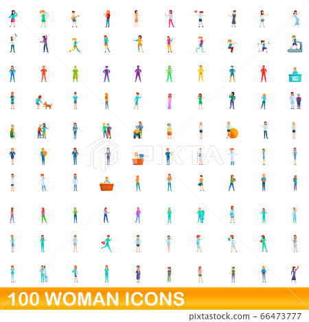 100 woman icons set, cartoon style-插圖素材 [66473777] - PIXTA圖庫
