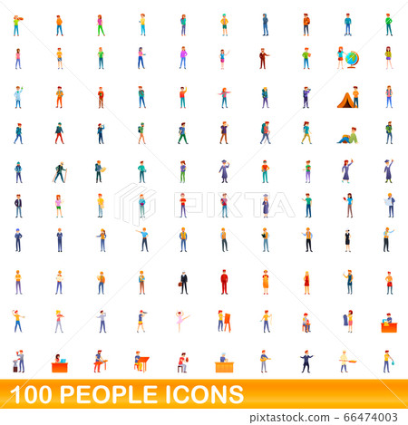 100 people icons set, cartoon style 100 people icons set, cartoon style 66474003