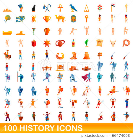 100 history icons set, cartoon style 100 history icons set, cartoon style 66474008
