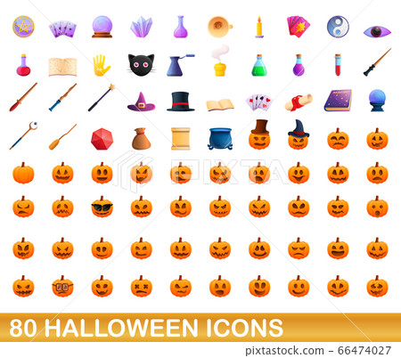 80 halloween icons set, cartoon style 80 halloween icons set, cartoon style 66474027