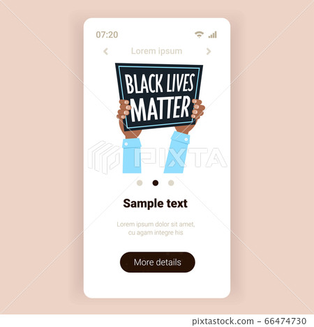 hands holding black lives matter banner awareness campaign against racial discrimination of dark skin color 66474730